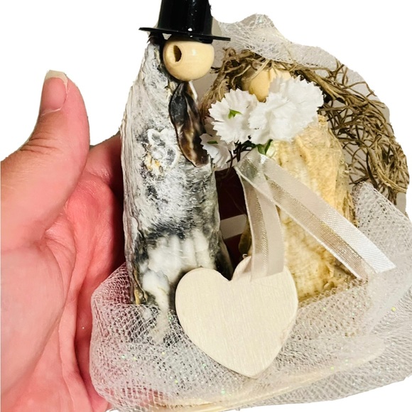 Handmade Beach Wedding Cake Topper Seashells Spanish Moss Southern Decoration - Picture 8 of 10